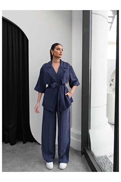 ESRAHELVACI Double-Breasted Collar Waist Tie Double Suit Set