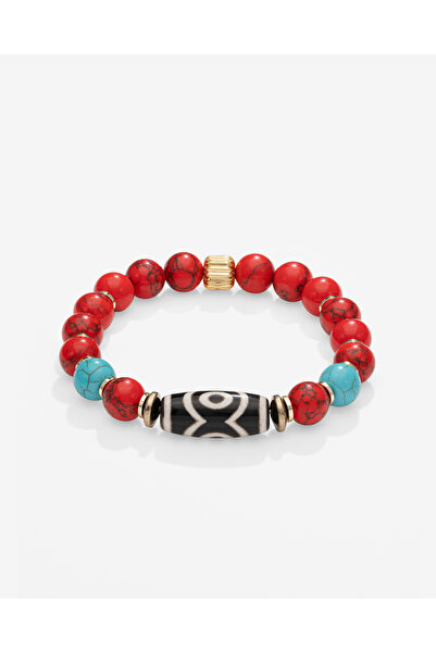 TARZ-I TAKI Natural Stone Indian Agate & 10 mm Red Coral & Turquoise Women's ...