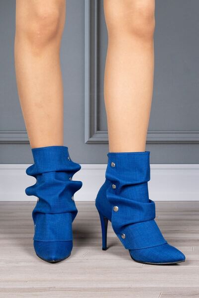 Tarz Topuklar Salvo Denim Women's Boots with Snap Heels