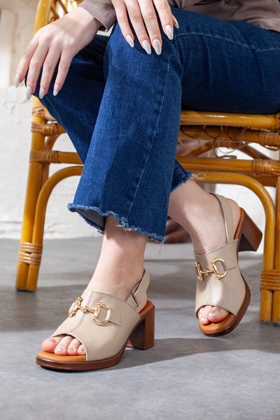 Adım Adım Women's Genuine Leather Extra Comfortable Heeled Sandals