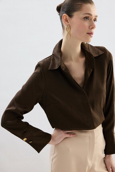 Sateen Zebra Patterned Shirt - Brown