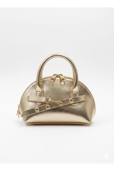 Zealous Oval Mini Hand and Shoulder Bag with Gold Zipper