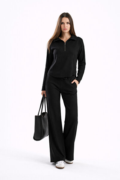 Paw Garage Women's Thessaloniki Fabric Mock Neck Half Zipper Dirty Stitching ...