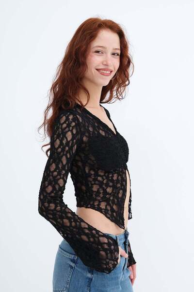 Addax Bluză din dantelă cu încrețituri în față B1408