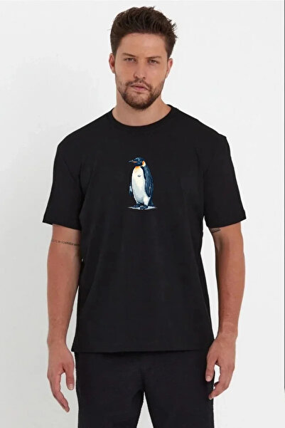 BLACK MODBLACK Men's Oversized T-Shirt - Back Printed with "Survivor Penguin"...