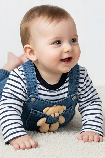 Rocha Baby Rocha Bebek Kot Bahçıvan Salopette 2'li Takım - Peluş Ayıcık Hediy...