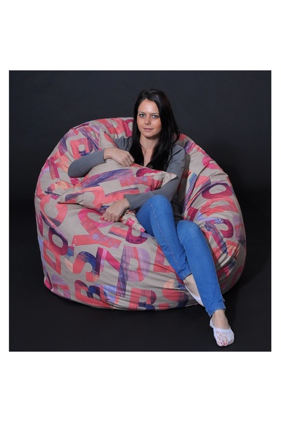 Pufrelax King Size Armchair Set with Cushion, Textile Material - Crimson