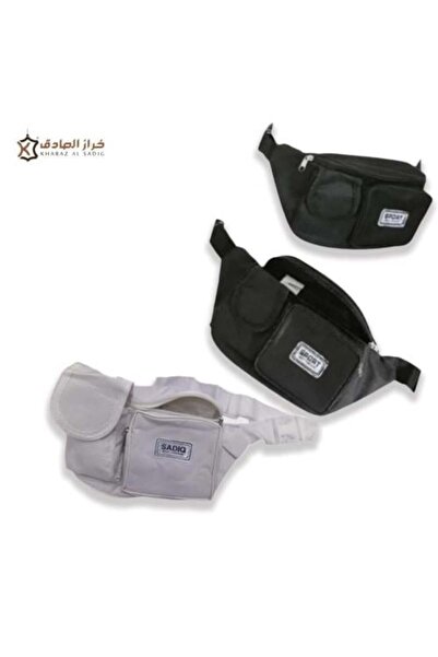 GENERAL حزام حقيبة أبيض وأسود مع جيب للهاتف المحمول