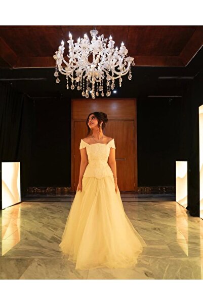 Genenic فستان بلون اصفر فاخر