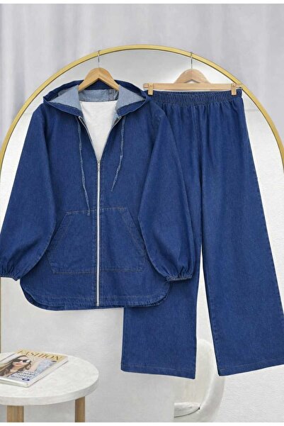 MODA VEDAT Women's Zippered Pocket Denim Set -0650