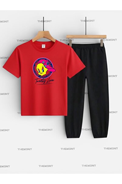 THEKONT طقم أطفال مكون من قطعتين مطبوع عليه TWETY (تي شيرت وبنطلون رياضي بجيوب)