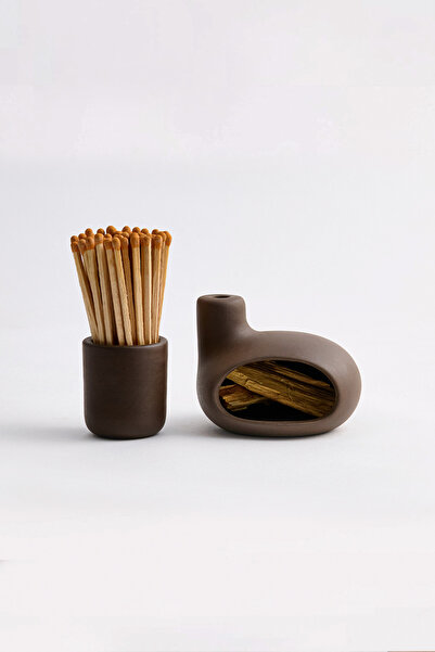 Yel Studios Premium El Yapımı Modern Seramik Mini Boy Tütsülük & Kibritlik Set