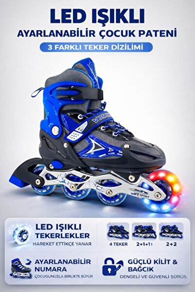 YILDIRIM OYUNCAK Ayarlanabilir Slikon Tekerlekli Frenli Işıklı Paten - 2-1-1\...