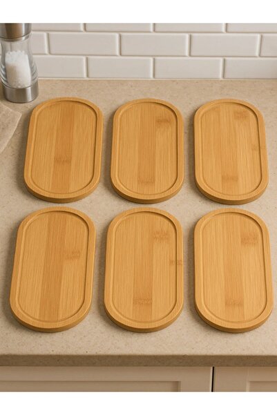 HİROS'H 6 Adet Bambu Sunumluk Yağlık Altlığı Sabunluk Altlığı Çok Amaçlı Teps...