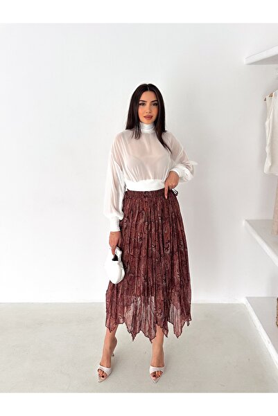 MAİMODA Kadın Asimetrik Kesim Beli Lastikli Şifon Etek/Women's Asymmetrical C...