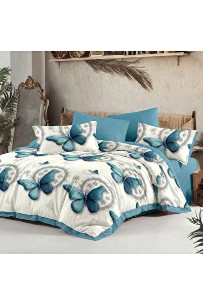 Pucioasa 6-piece finet double bed linen, Blue Butterflies