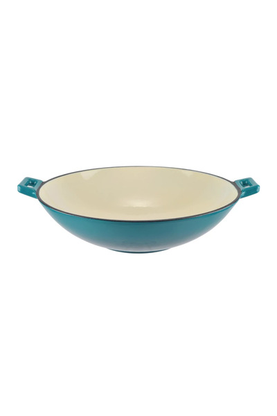 Perfect Home Enamelled Cast Iron Wok, 37 cm, Turquoise
