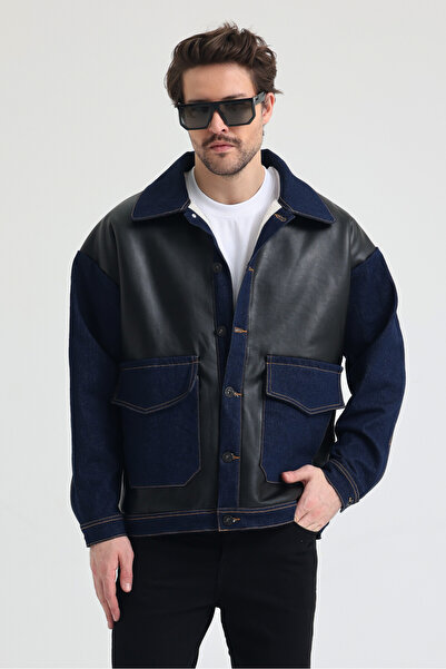 CHOS7N Men's Fur-Lined Leather Jacket Warm Daily Use Coat