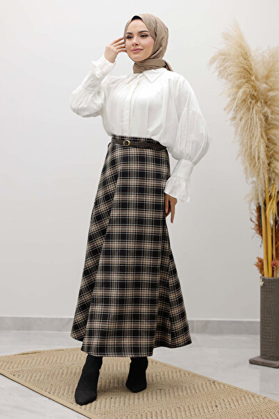 Tesettür Dünyası Plaid Skirt Tsd260102 Beige