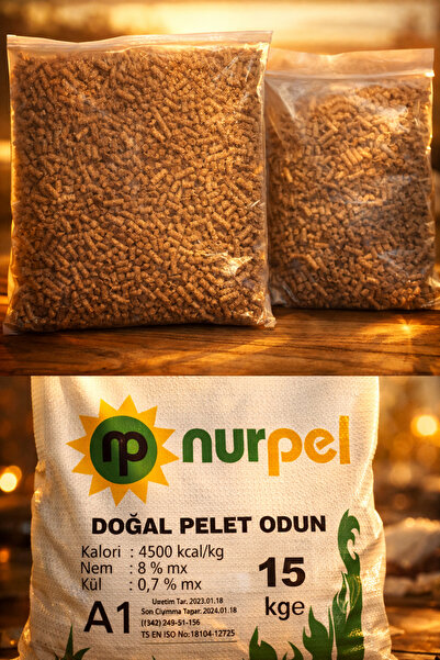 Nur Pel NUR PELET %100 Çam Peleti Orijinal-Yüksek Isı-Düşük Kül 1kg 2lt