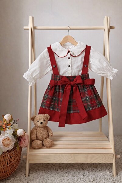 ASİLA Plaid Baby Girl Shirt and Shoulder Strap Skirt Set