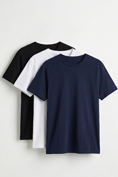 Elemge Men's 3-Piece Cotton Elastane Fitted Magic Fit T-Shirt Short Sleeve Fl...