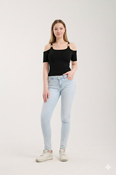 Lufthimm New Season Stylish Buckle Detailed Flexible Short Sleeve Blouse