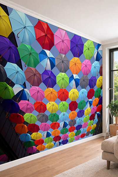 dreamwall Renkli Şemsiyeler - Cafe ve Oyun Alanı İçin Tek Parça Tekstil Duvar...