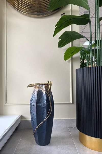HERA DEKOR Imported Gold Gray Metal Floor Vase