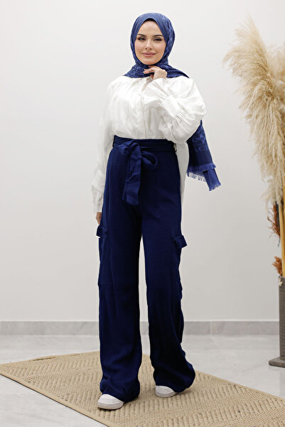 Tesettür Dünyası Cargo Pocket Knitwear Trousers Tsd260124 Navy Blue