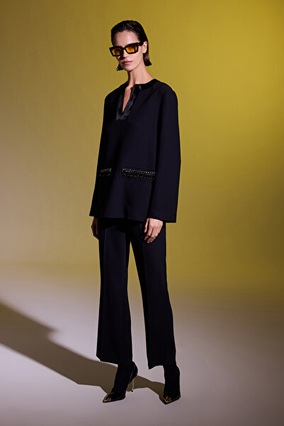 Jus De Pommes SİYAH TAŞ İŞLEMELİ KADIN BLUZ PANTOLON TAKIM