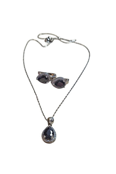 OEM 925 silver jewelry set, black zircon stone