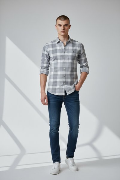 AtlasGiyim Long Sleeve Patterned Tight Fit Shirt (New Season)