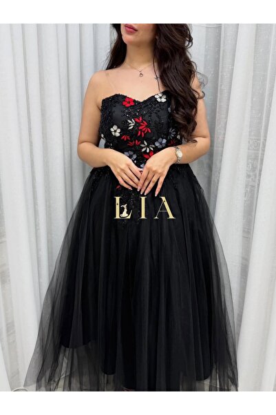 Lia Tulle evening dress with embroidered tulle bodice
