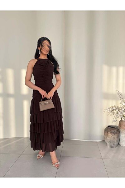 Genenic فستان بني غامق انيق