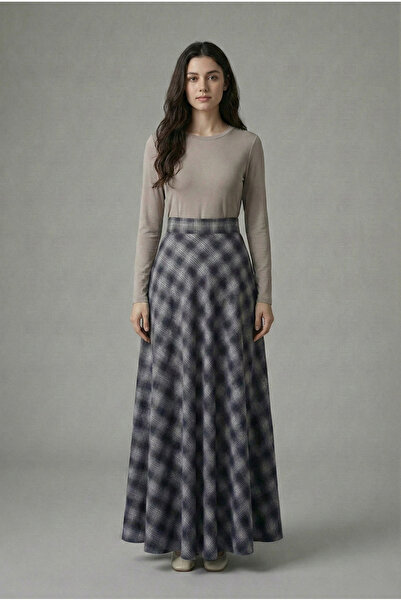 Şiir Manua Women's Plaid Pattern Flared A-Line Skirt & Hijab Skirt - Black