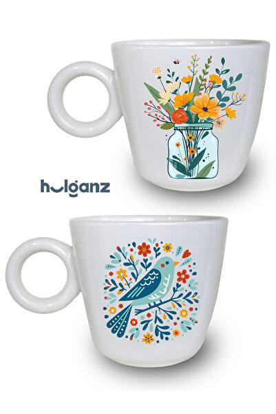 Hulganz Handmade 2-Piece Ceramic Cake and Teapot Patterned Tea Coffee Cup Mug