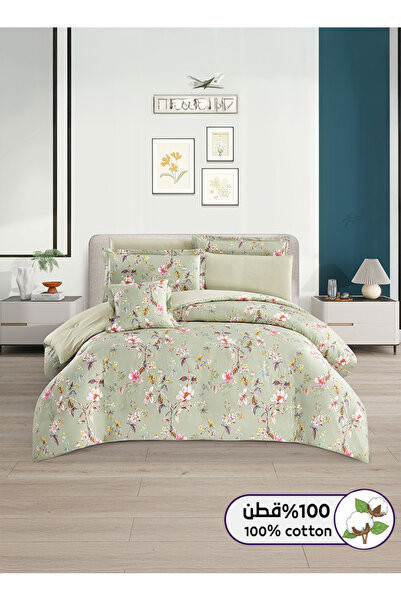 Melen طقم مفرش سرير صيفي مزدوج قطن 100% - 8 قطع - يناسب سرير بمقاس 200x200 - ...