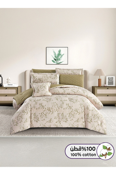 Melen طقم مفرش سرير صيفي مزدوج قطن 100% - 8 قطع - يناسب سرير بمقاس 200x200 - ...