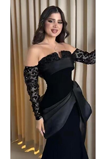 Genenic A glamorous black off-the-shoulder dress