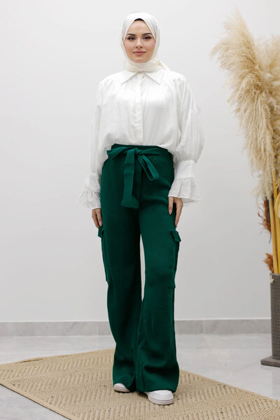 Tesettür Dünyası Cargo Pocket Knitwear Trousers Tsd260124 Emerald Green