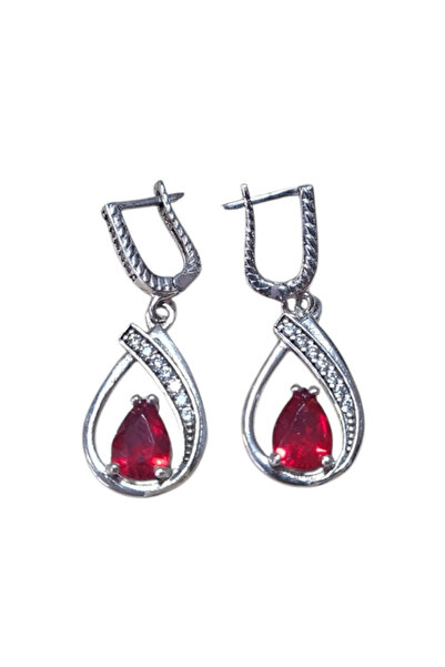 OEM 925 silver earrings with red zircon stone