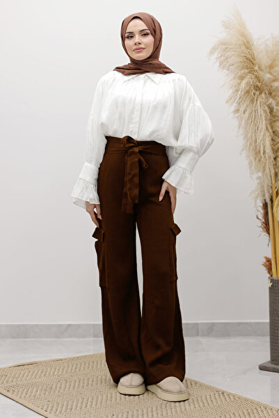 Tesettür Dünyası Cargo Pocket Knitwear Trousers Tsd260124 Brown