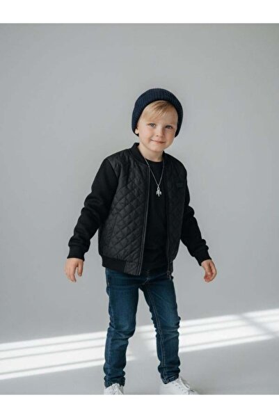 Zekids Boy's Quilted Zippered Cardigan with Inner Pockets