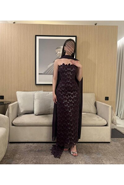 Genenic فستان سهرة راقي بلون بنفسجي داكن
