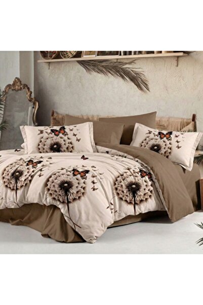Pucioasa Lenjerie de pat cu elastic din finet, 6 piese, Papadie bej cu fluturi