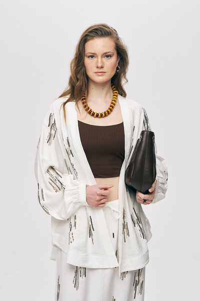 Orfeo Negro Women's Glow Sequin and Bead Embroidered Oversize Viscose Kimono