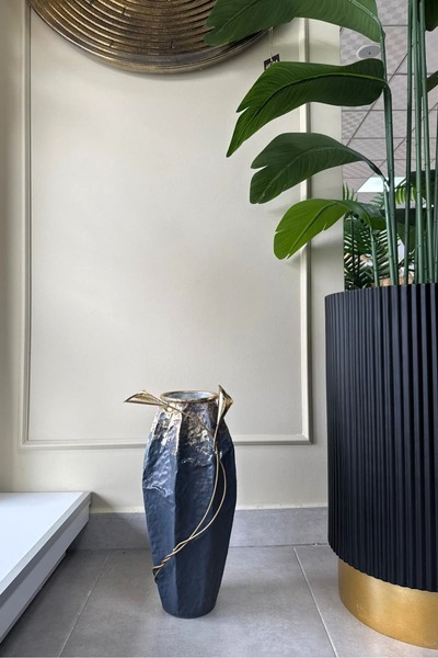 HERA DEKOR Imported Gold Gray Metal Floor Vase