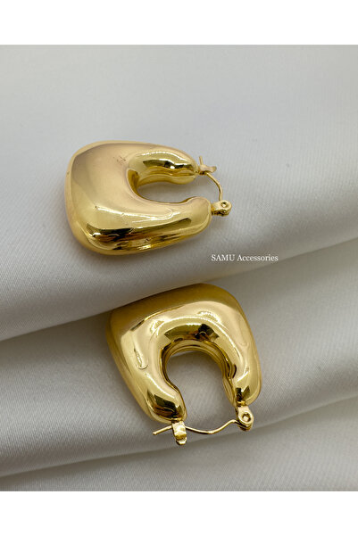 Samu Accessories أقراط دائرية من الفولاذ على شكل مستطيل - حلقات ذهبية منتفخة ...
