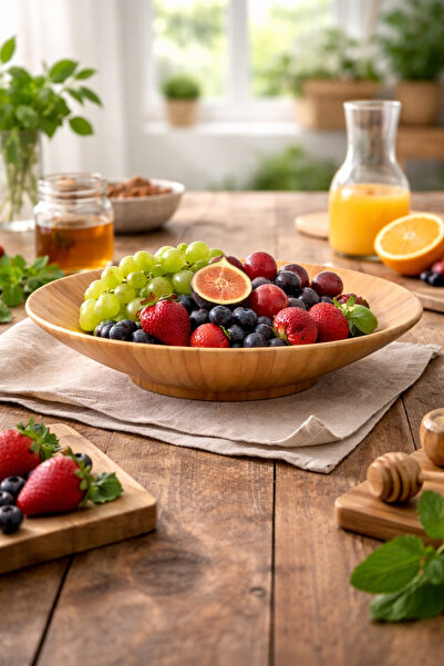 welcomein 27 cm Bambu Sunum Tabağı – Doğal & Geniş Servis Tabağı | Meyve, Kur...